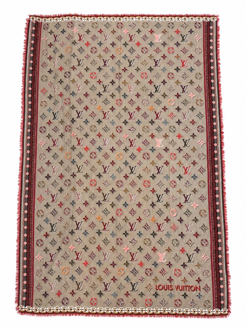 Louis Vuitton Silk Beige Monogram Multicolor Logo Shawl